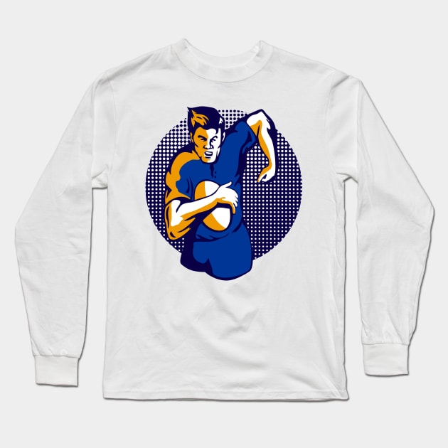 Rugby Winger With Ball Retro Long Sleeve T-Shirt by retrovectors